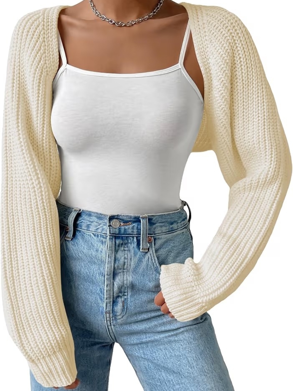Chunky Knit Bolero Shrug in BEIGE - Picture 1 of 4